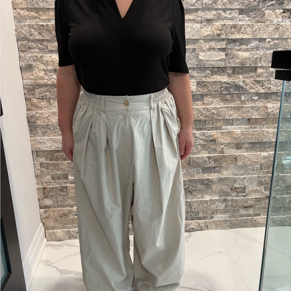 Beige Korean High-Waisted Balloon Leg Pants Relaxed Fit  Trousers 100% Cotton